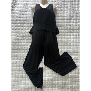 J Jill Wearever Jumpsuit Womens Small Petite Black Sleeveless Layered Wide Leg